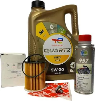 Pack Quartz Ineo ECS 5W30 + Filtro Aceite Original Motor 1.6HDi (1109.AY)+Tunap 957 Limpiador Motor (200)