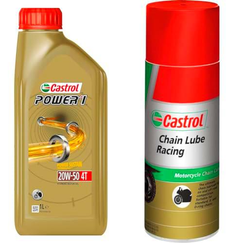 Castrol POWER1 4T 20W-50 Aceite de Moto 1L + Castrol Chain Lube Racing 400ml