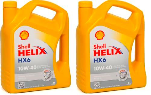 SHELL Aceite de motor 10W-40 Helix aceite parcialmente sintético Aceite para motor ACEA A3/B3 ACEA A3/B4 API SN API CF HX6 5L (Paquete de 2)