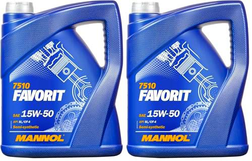 MANNOL | Aceite de Motor Favorit | MN7510-5 | 5L | SAE 15W-50 | API SL/CH-4 | Base Hidrosintética | Protección Antidesgaste y Alta Viscosidad | Compatible con Motores Gasolina y Diésel (Paquete de 2)